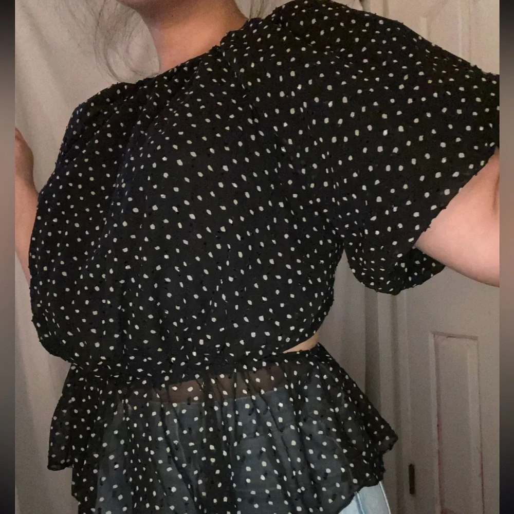 Nasty Gal Black and White Polka Dot Tie-Back Blouse - Picture 4 of 9